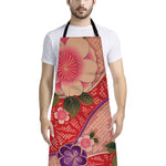 Cherry Blossom Kimono Pattern Print Bib Apron With Pocket