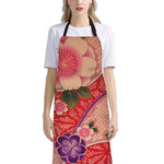 Cherry Blossom Kimono Pattern Print Bib Apron With Pocket
