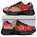 Cherry Blossom Kimono Pattern Print Black Chunky Shoes