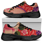 Cherry Blossom Kimono Pattern Print Black Chunky Shoes