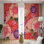Cherry Blossom Kimono Pattern Print Blackout Pencil Pleat Curtains