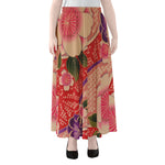 Cherry Blossom Kimono Pattern Print Chiffon Maxi Skirt