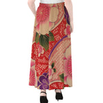 Cherry Blossom Kimono Pattern Print Chiffon Maxi Skirt