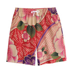 Cherry Blossom Kimono Pattern Print Cotton Shorts