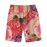 Cherry Blossom Kimono Pattern Print Cotton Shorts