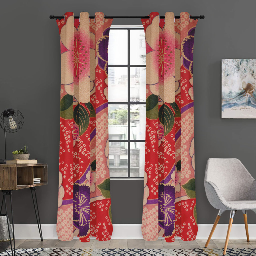 Cherry Blossom Kimono Pattern Print Curtain