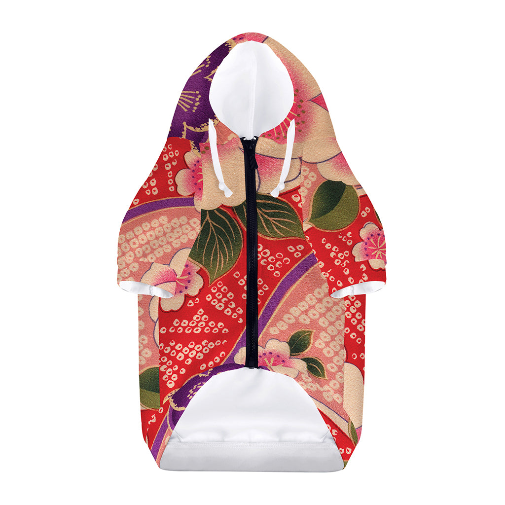 Cherry Blossom Kimono Pattern Print Dog Zip Up Hoodie