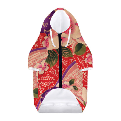 Cherry Blossom Kimono Pattern Print Dog Zip Up Hoodie