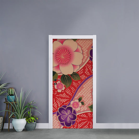 Cherry Blossom Kimono Pattern Print Door Sticker