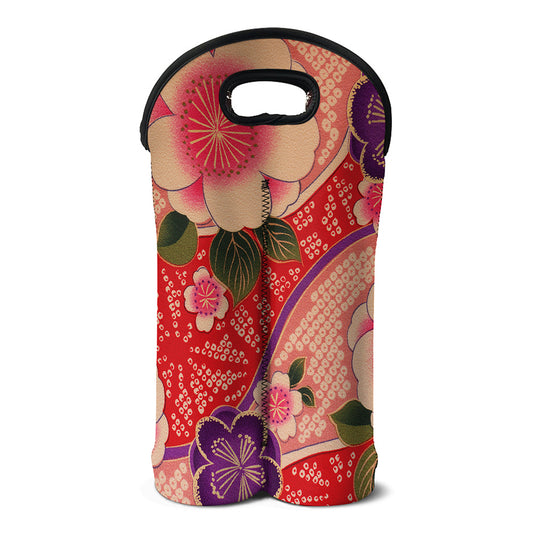 Cherry Blossom Kimono Pattern Print Double Neoprene Wine Tote