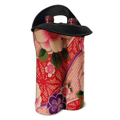 Cherry Blossom Kimono Pattern Print Double Neoprene Wine Tote