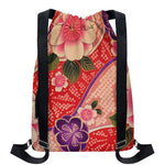 Cherry Blossom Kimono Pattern Print Drawstring Backpack