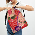 Cherry Blossom Kimono Pattern Print Drawstring Backpack