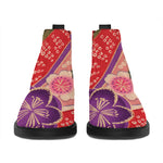 Cherry Blossom Kimono Pattern Print Flat Ankle Boots
