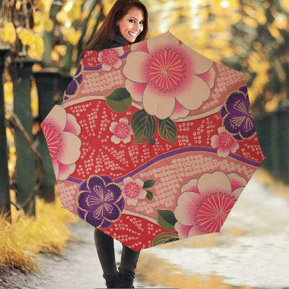 Cherry Blossom Kimono Pattern Print Foldable Umbrella