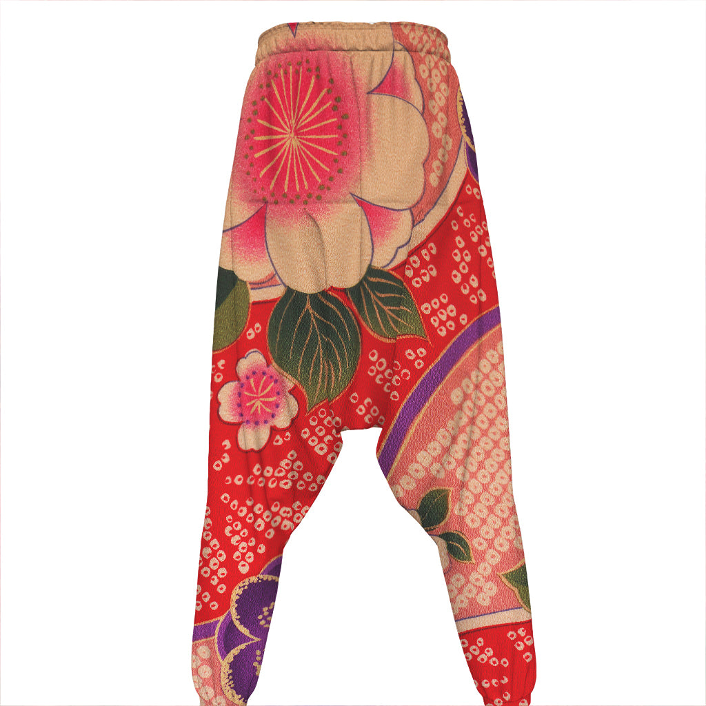 Cherry Blossom Kimono Pattern Print Hammer Pants