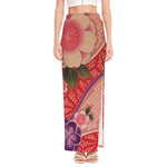 Cherry Blossom Kimono Pattern Print High Slit Maxi Skirt