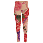 Cherry Blossom Kimono Pattern Print High-Waisted Pocket Leggings