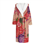 Cherry Blossom Kimono Pattern Print Hooded Bathrobe