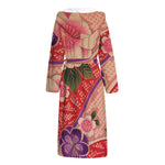 Cherry Blossom Kimono Pattern Print Hooded Bathrobe