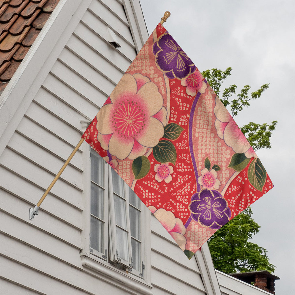 Cherry Blossom Kimono Pattern Print House Flag
