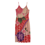 Cherry Blossom Kimono Pattern Print Jersey Midi Cami Dress