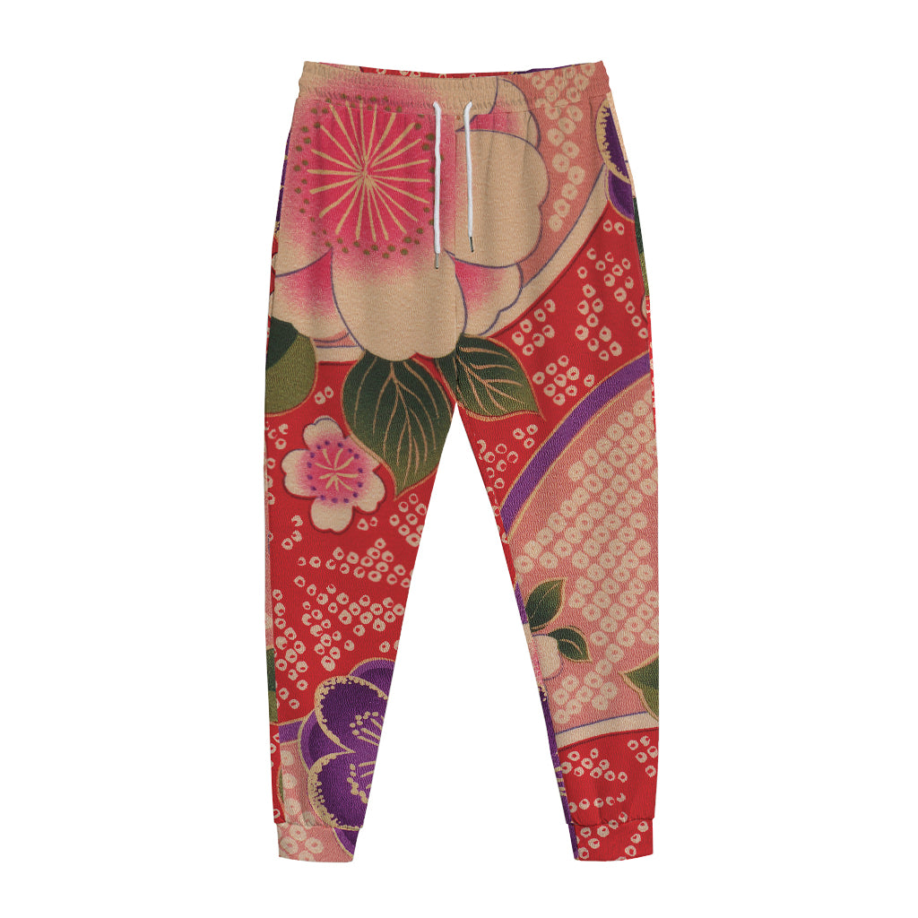 Cherry Blossom Kimono Pattern Print Jogger Pants
