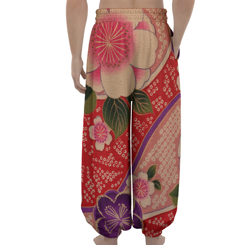 Cherry Blossom Kimono Pattern Print Lantern Pants
