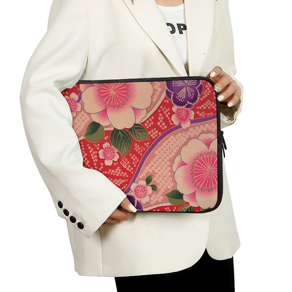 Cherry Blossom Kimono Pattern Print Laptop Sleeve