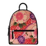 Cherry Blossom Kimono Pattern Print Leather Backpack