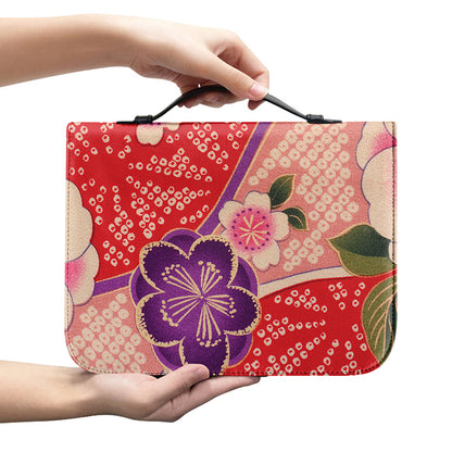 Cherry Blossom Kimono Pattern Print Leather Bible Cover