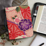 Cherry Blossom Kimono Pattern Print Leather Bible Cover