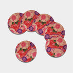 Cherry Blossom Kimono Pattern Print Leather Coaster Set