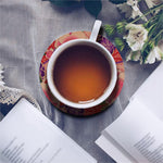 Cherry Blossom Kimono Pattern Print Leather Coaster Set