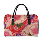 Cherry Blossom Kimono Pattern Print Leather Duffle Bag
