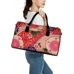 Cherry Blossom Kimono Pattern Print Leather Duffle Bag