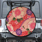Cherry Blossom Kimono Pattern Print Leather Spare Tire Cover