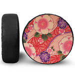 Cherry Blossom Kimono Pattern Print Leather Spare Tire Cover