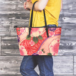 Cherry Blossom Kimono Pattern Print Leather Tote Bag