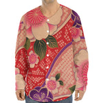 Cherry Blossom Kimono Pattern Print Long Sleeve Baseball Jersey