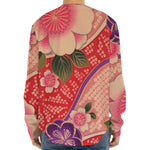Cherry Blossom Kimono Pattern Print Long Sleeve Baseball Jersey