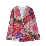 Cherry Blossom Kimono Pattern Print Long Sleeve Short Coat