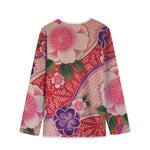 Cherry Blossom Kimono Pattern Print Long Sleeve Short Coat