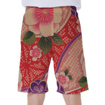 Cherry Blossom Kimono Pattern Print Men's Beach Shorts