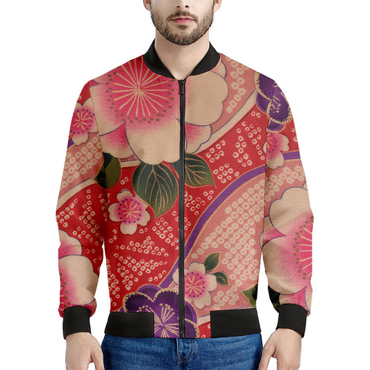 Cherry Blossom Kimono Pattern Print Men's Bomber Jacket