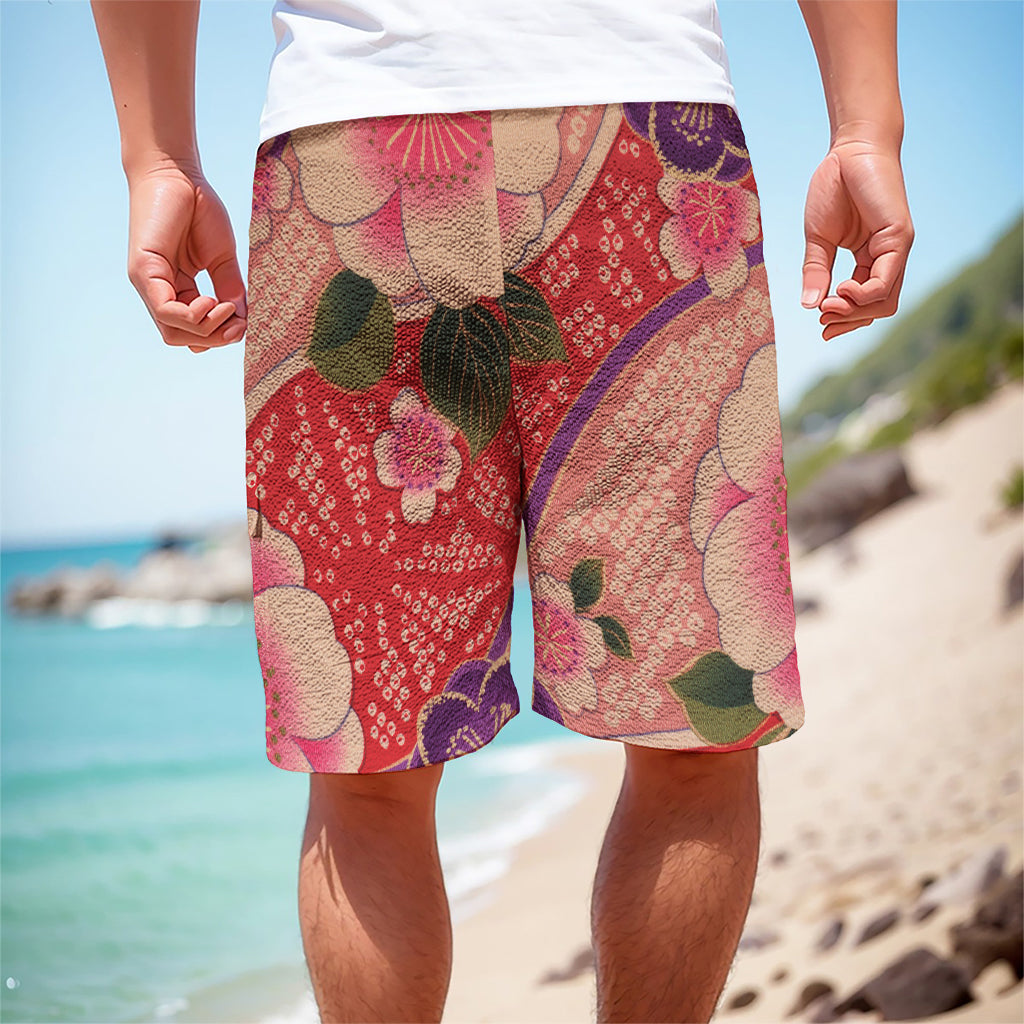 Cherry Blossom Kimono Pattern Print Men's Cargo Shorts
