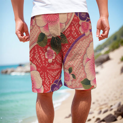 Cherry Blossom Kimono Pattern Print Men's Cargo Shorts