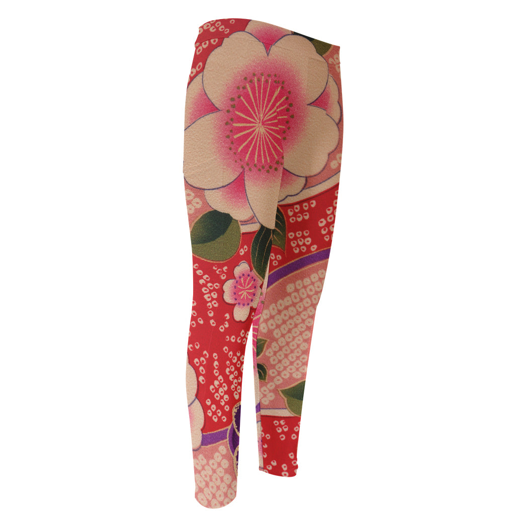 Cherry Blossom Kimono Pattern Print Men's Compression Pants
