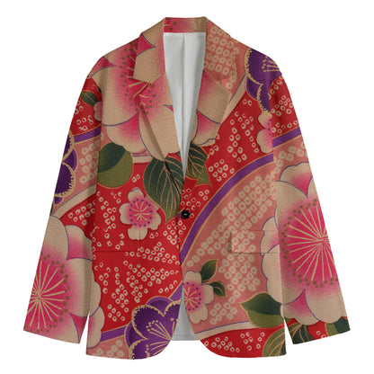 Cherry Blossom Kimono Pattern Print Men's Cotton Blazer