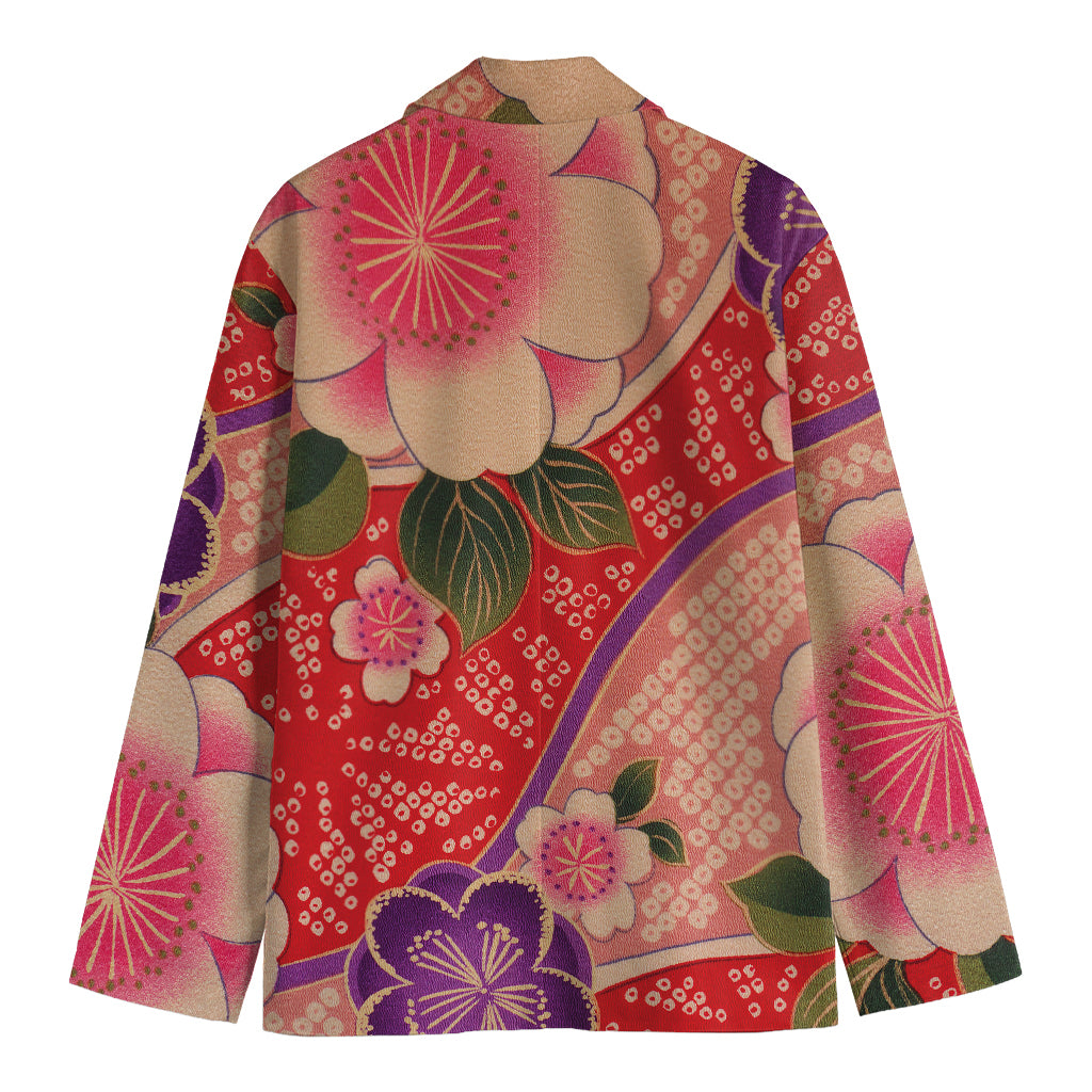 Cherry Blossom Kimono Pattern Print Men's Cotton Blazer